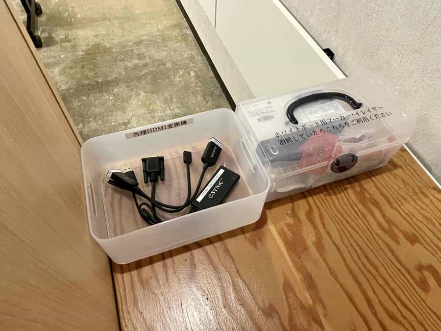【司会台の横に備品台があり、各種変換機、ホワイトボード用品をご用意しています】 - TIME SHARING 渋谷神南2Aの写真